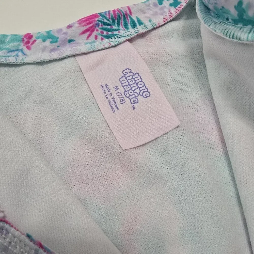 NWOT - More Than Magic M (7/8) Girls Swimsuit  One Piece Zip‎ Kids Tropical